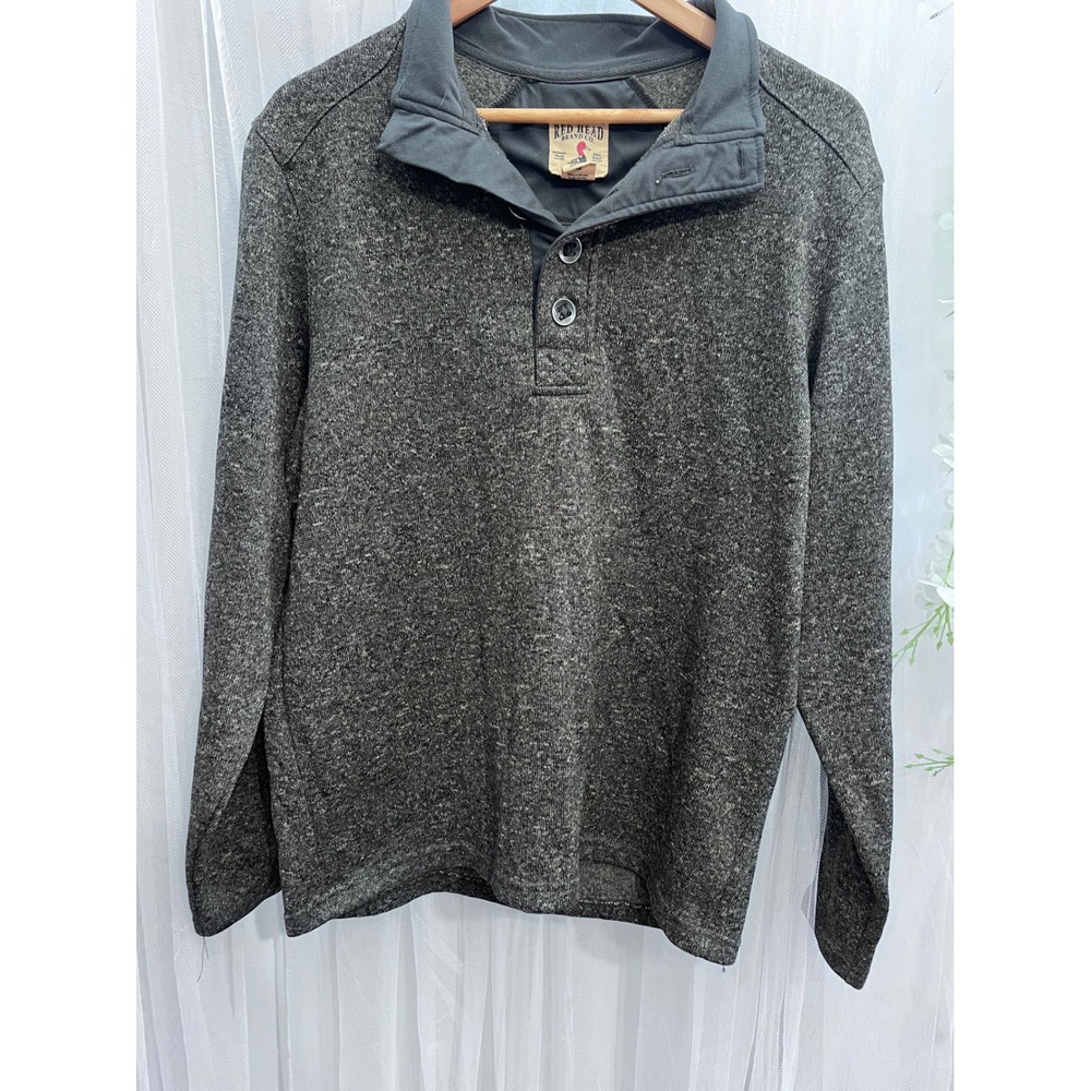 RedHead Brand Co Mens Large Charcoal Grey Marled Quarter Button Pullover Sweater